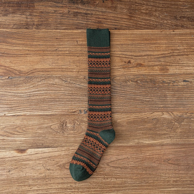 Women's Striped Cotton Knee High Socks Warm Casual Footwear