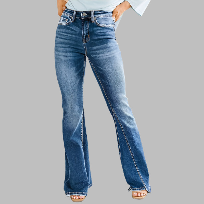 Women's Denim Twist Stitch Detail High Waisted Flare Jeans