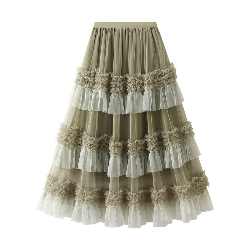Women's Bohemian Mesh Gauze Swing Layered Skirt