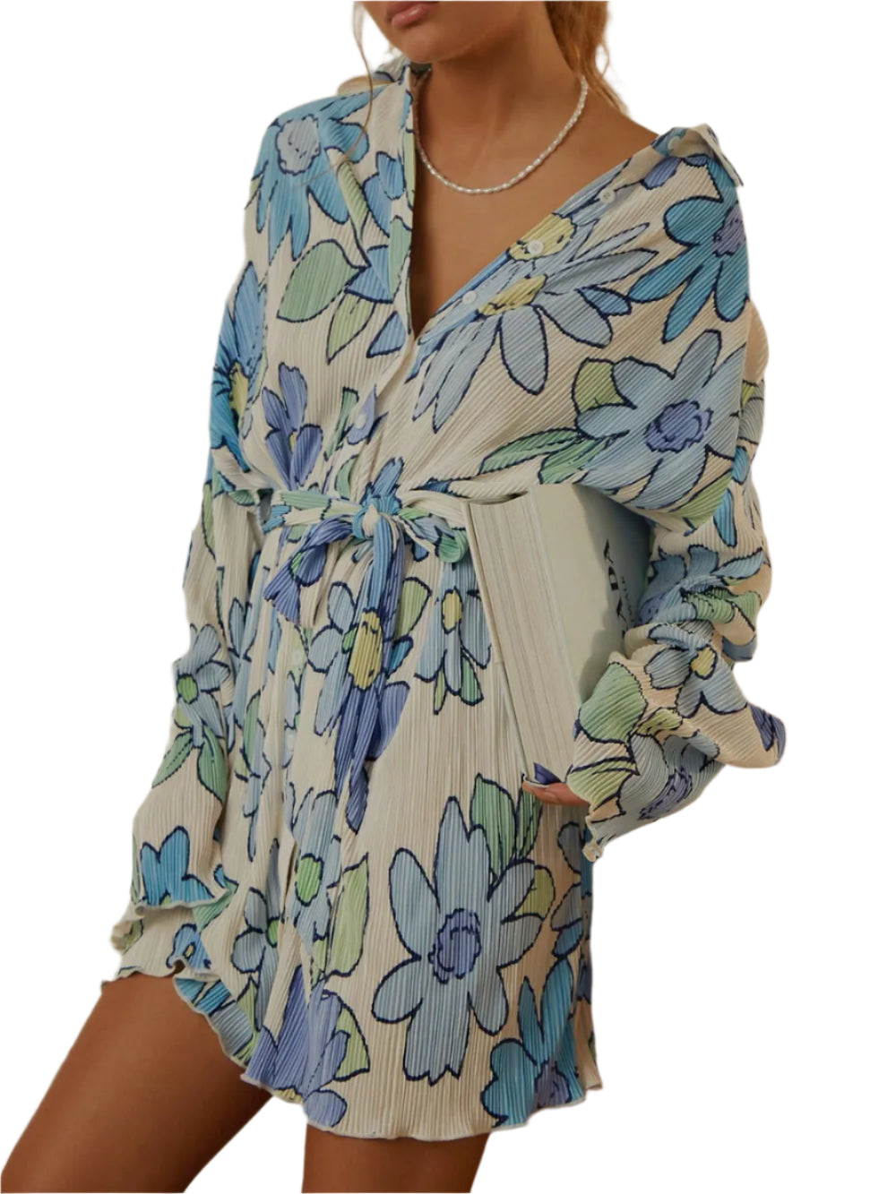 Women's Pleated Tied Waist Loose Fit Short Dress