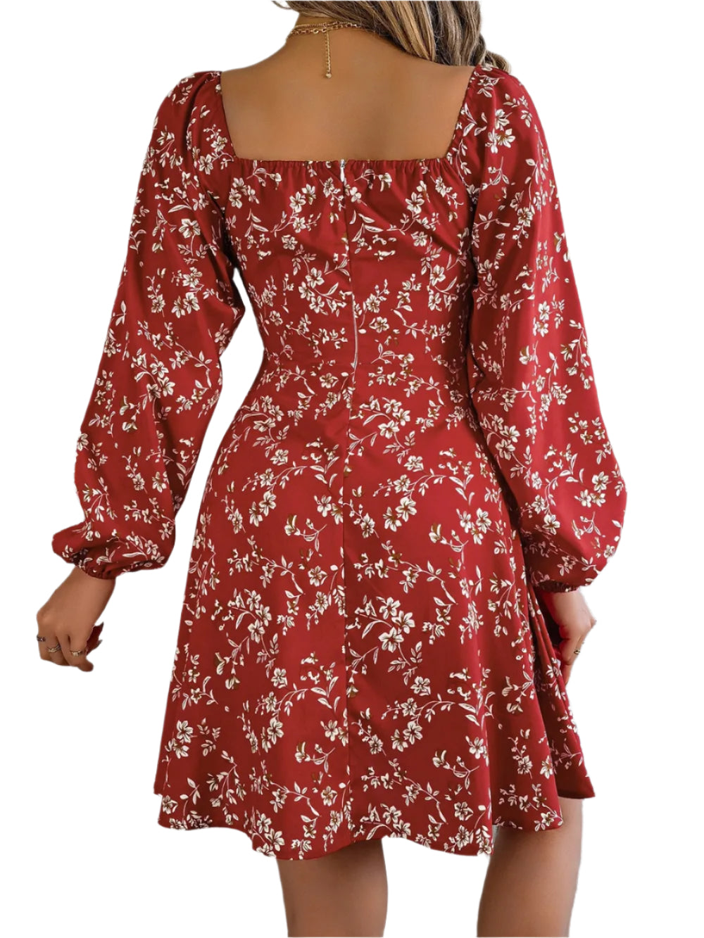 Women's Floral Print Sweetheart Neck Long Sleeve Mini Dress
