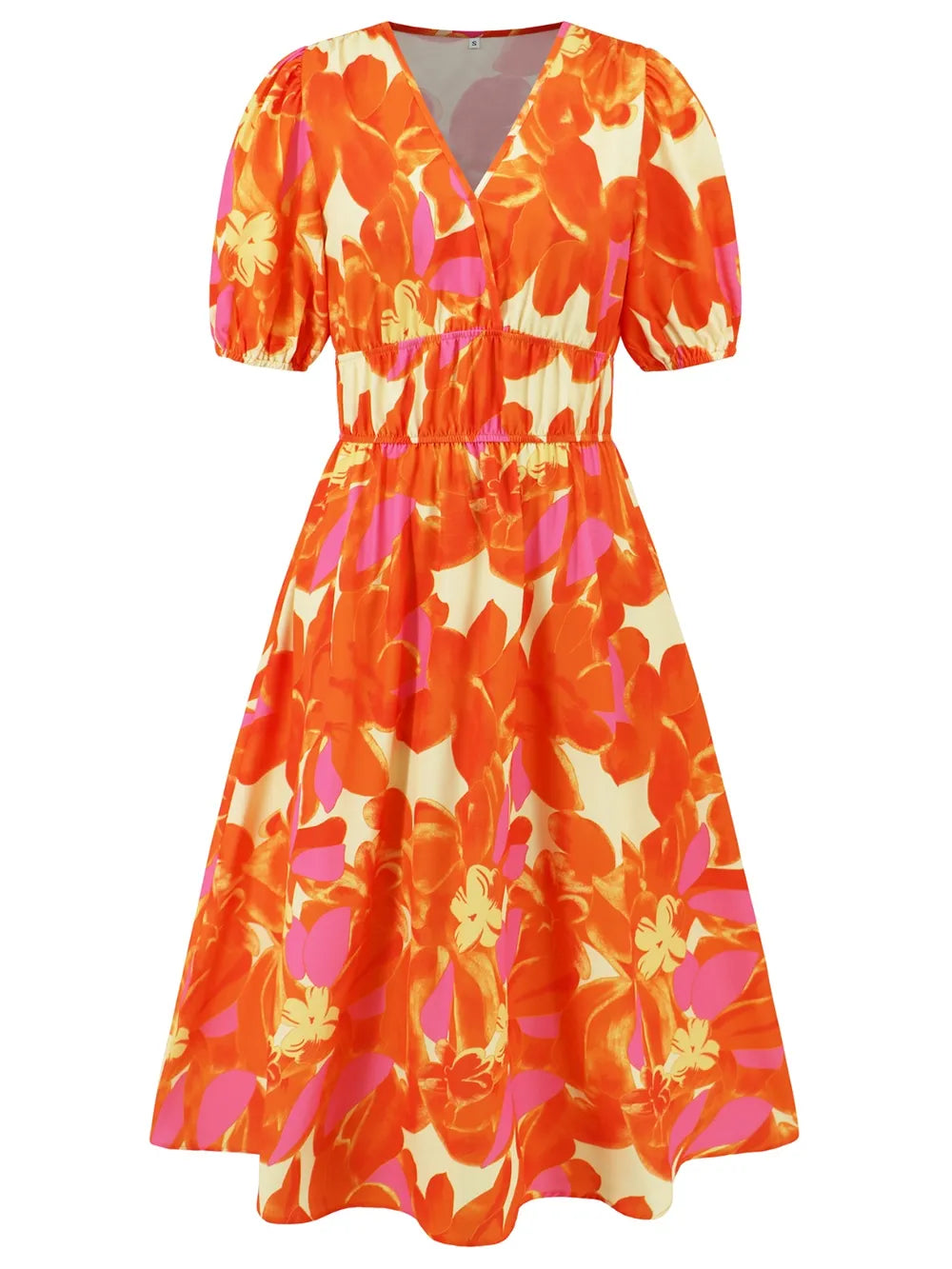Women's Ruched Floral Print Flare Midi Dress