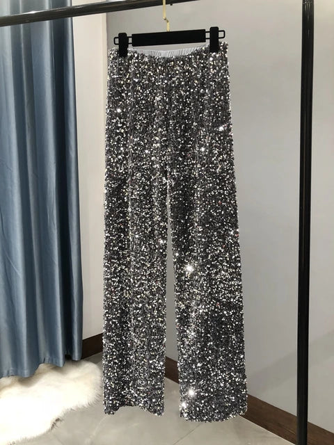 Women's Glitter Sparkling Wide Leg Trousers