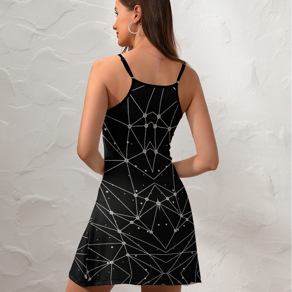 Women's Geo Lines Print Spaghetti Strap Fitted Short Slip Dress