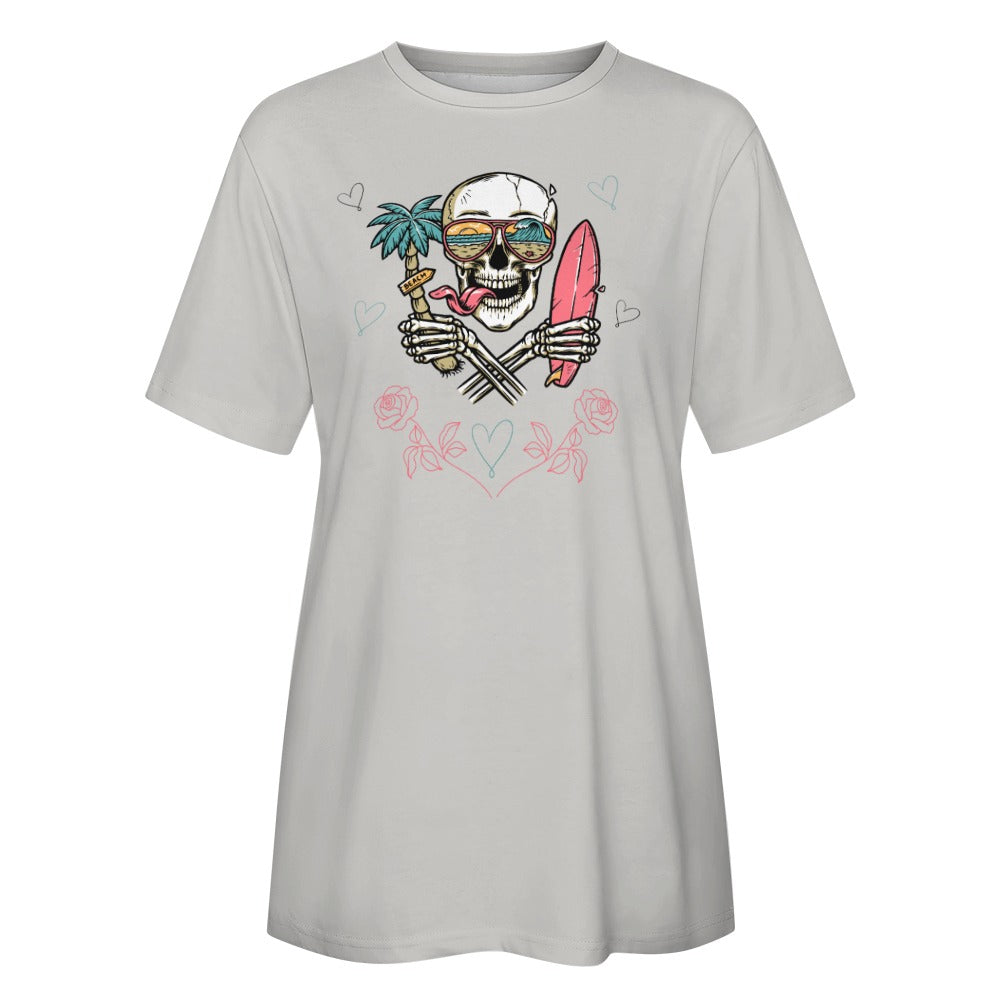 Women's Skull Beach Print Cotton T-shirt