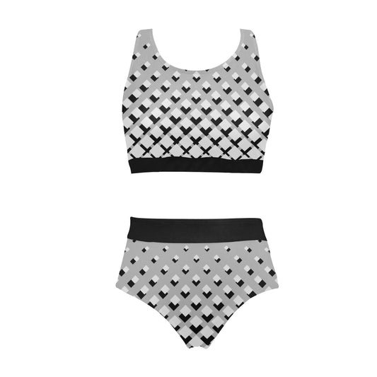Diamond Geo Print Crop Top and High Waisted Bottoms Bikini Set