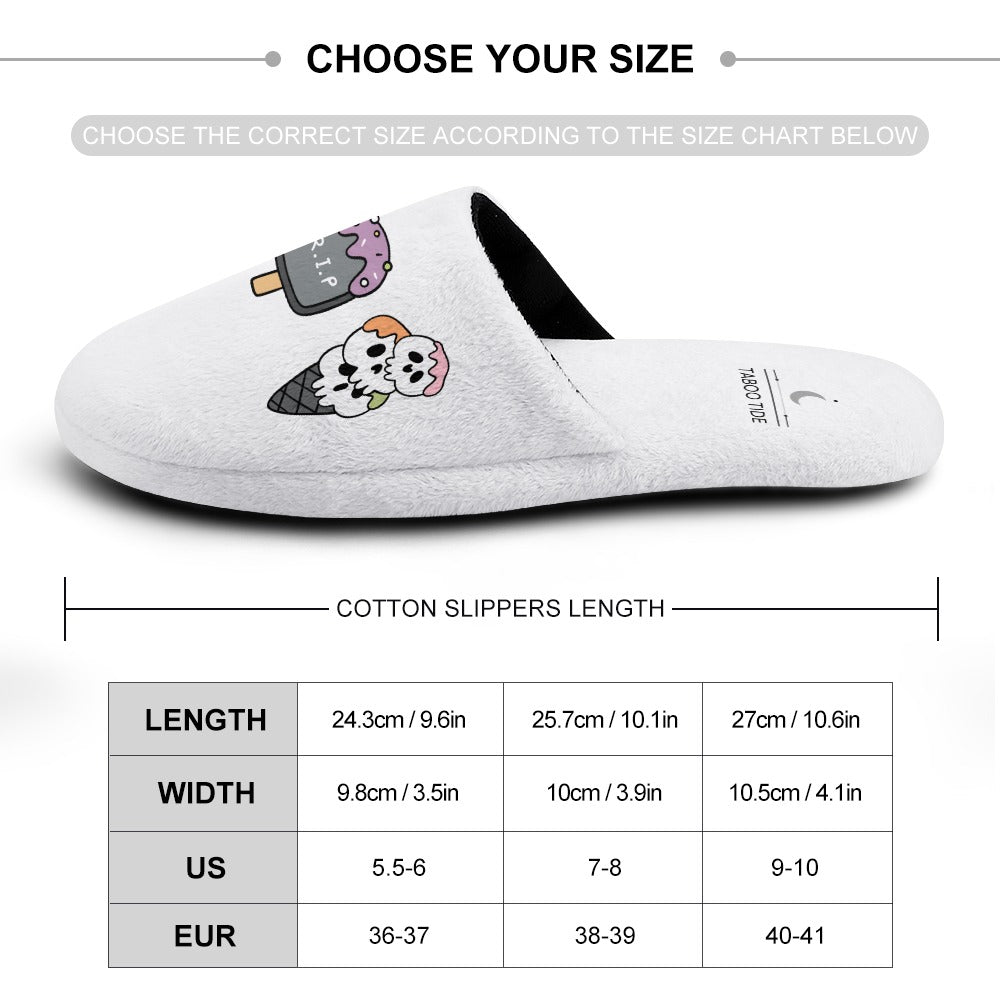 Women's Pumpkin Ghost Ice-Cream Print Flannel Slippers Soft Comfortable Indoor Home Shoes Halloween Season White
