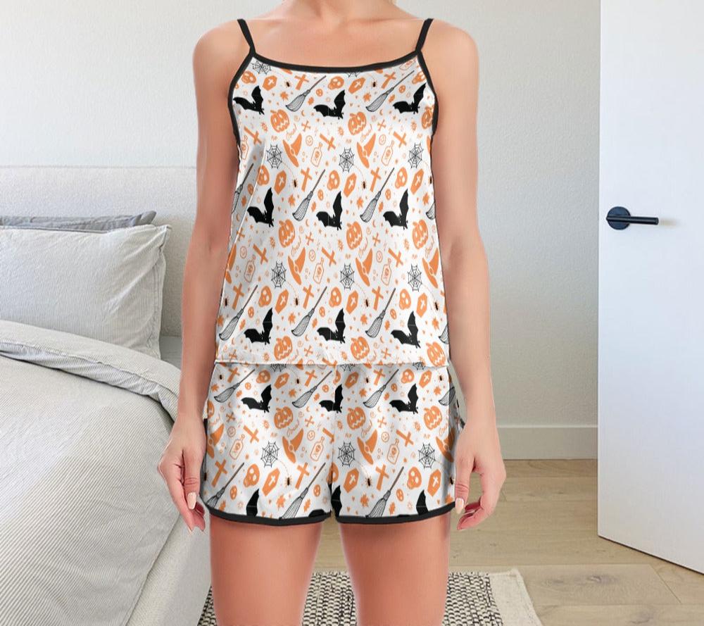 Women's Halloween Bat Pumpkin Print Camisole Top and Shorts Pyjamas Set
