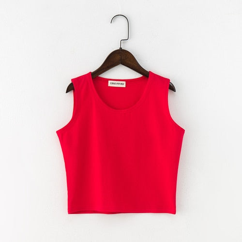 Women's Basic Solid Colour Cotton Tanks Camisole Fitness T-Shirt Crop Top