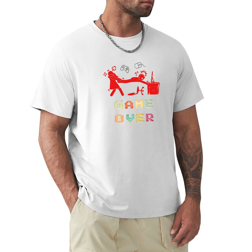 Men's Game Over Print Cotton Round Neck Short Sleeve T-shirt