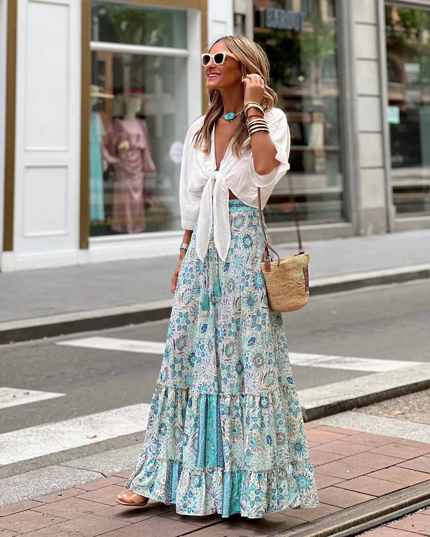 Women's Bohemian Style Abstract Patchwork Maxi Skirt
