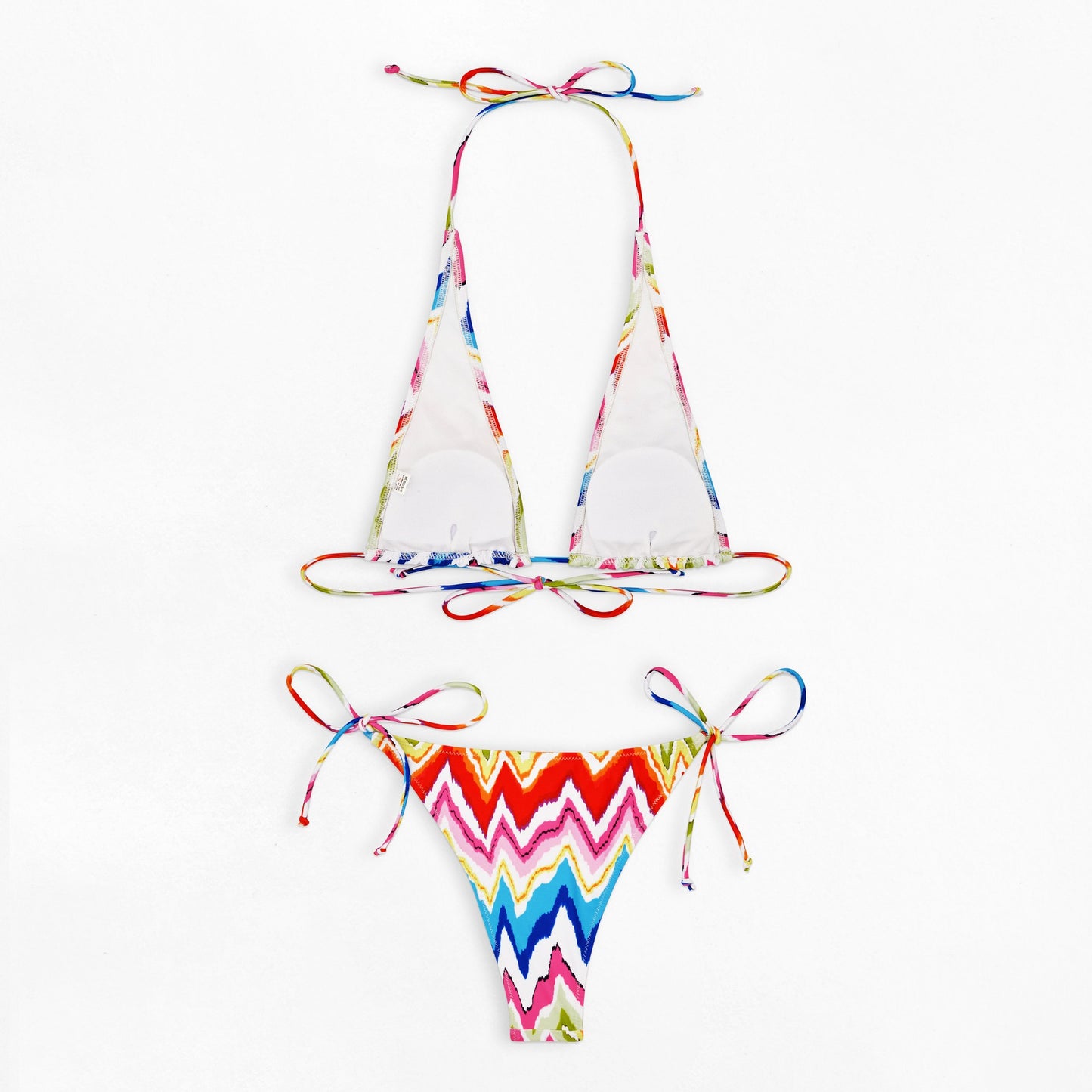 Women's Zig Zag Print Triangle Strappy Tie Bikini