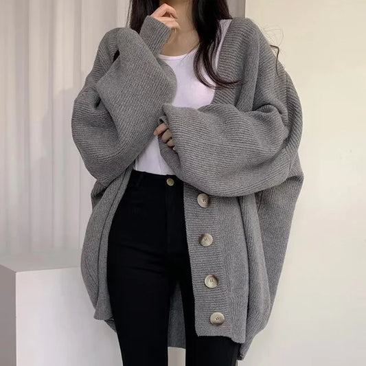 Women's Oversized Solid Colour Knitted Cardigan