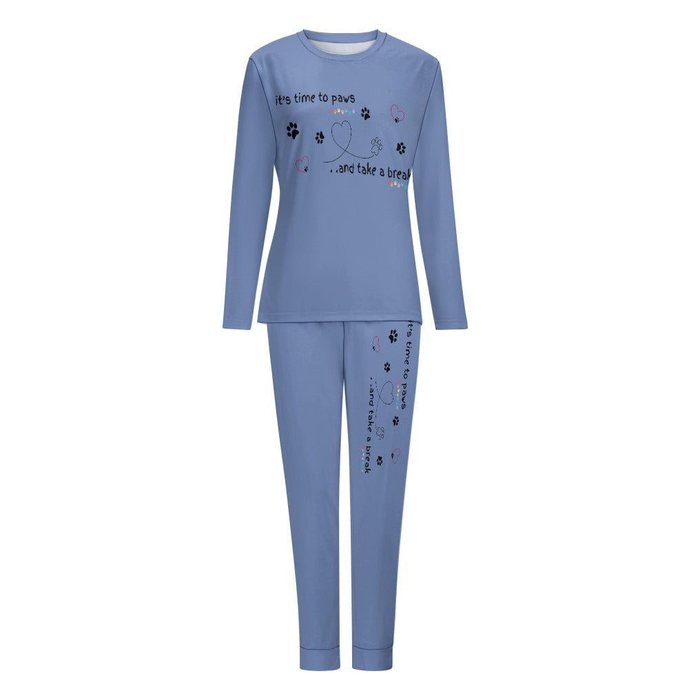 Women's It's Time to Paws Print Two Piece Pyjama Loungewear Set