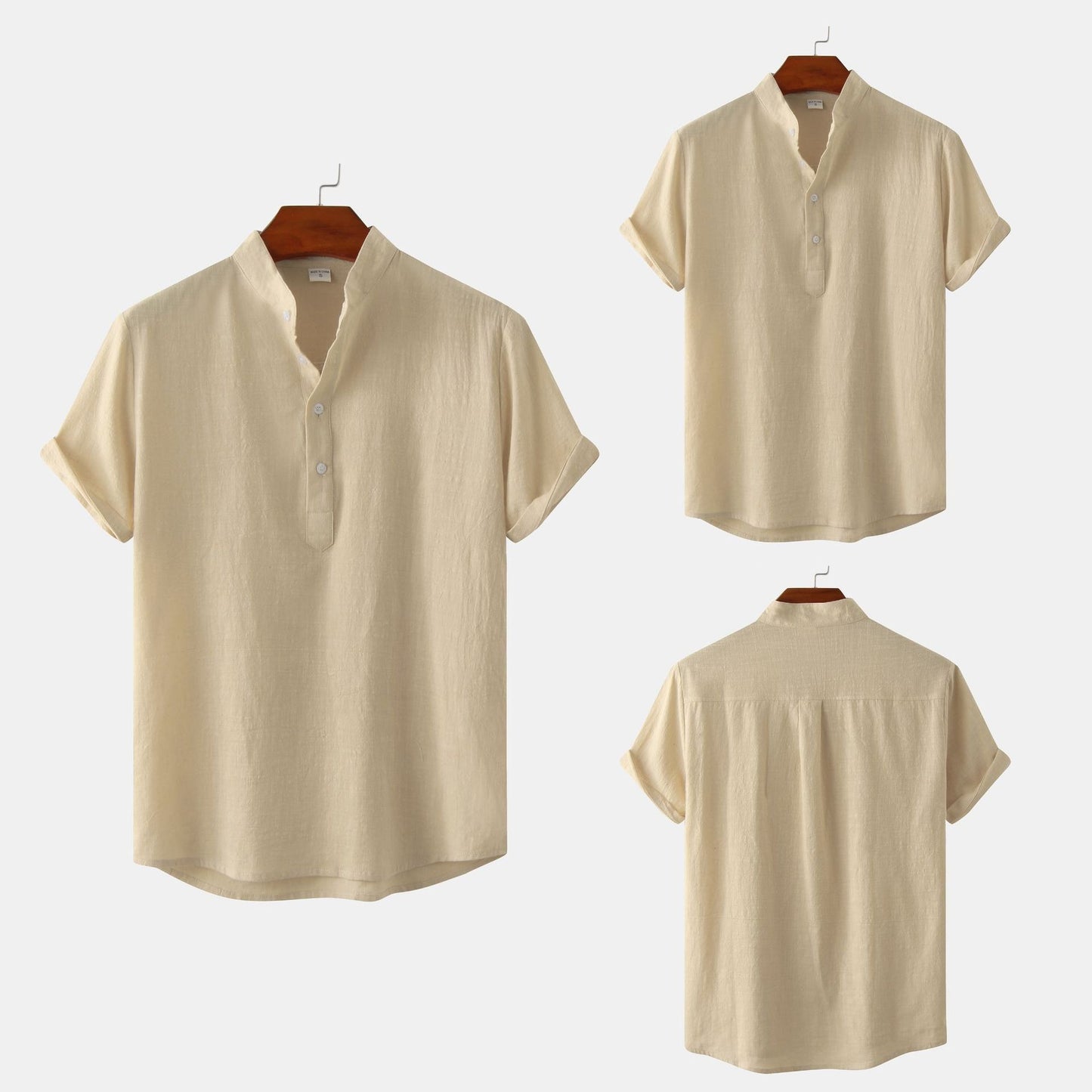 Men's Linen Short Sleeved Half Button Shirt