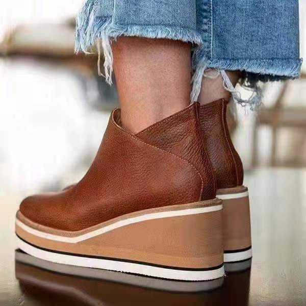 Women's Faux Leather Platform Wedge Ankle Boots