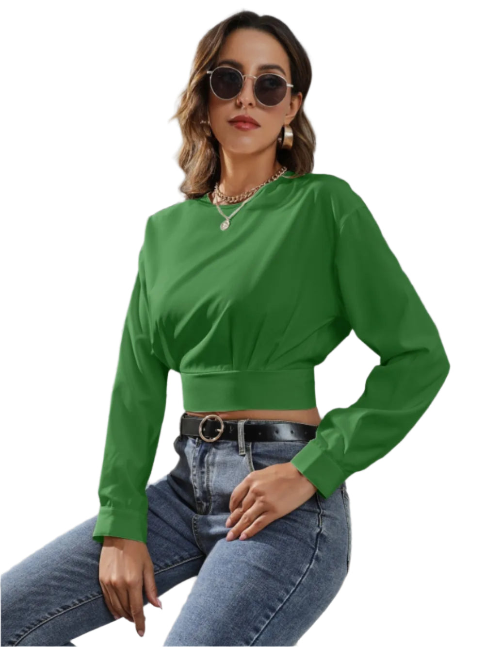 Women's Round Neck Long Sleeve Crop Top