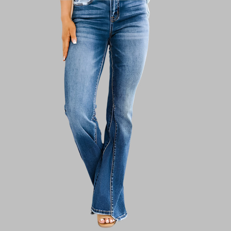 Women's Denim Twist Stitch Detail High Waisted Flare Jeans