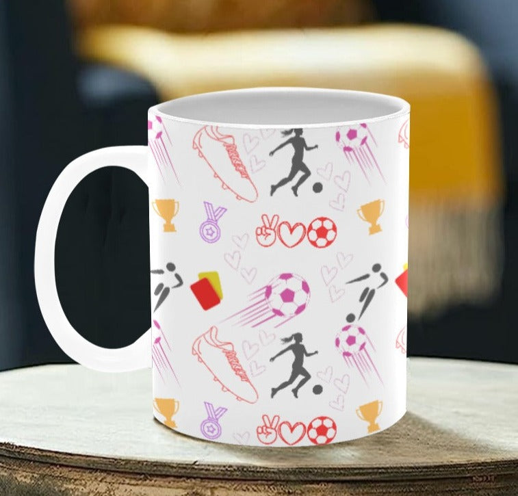 TABOO TIDE Women's Football Ceramic Classic Mug 11oz Sports Design All-over Print White