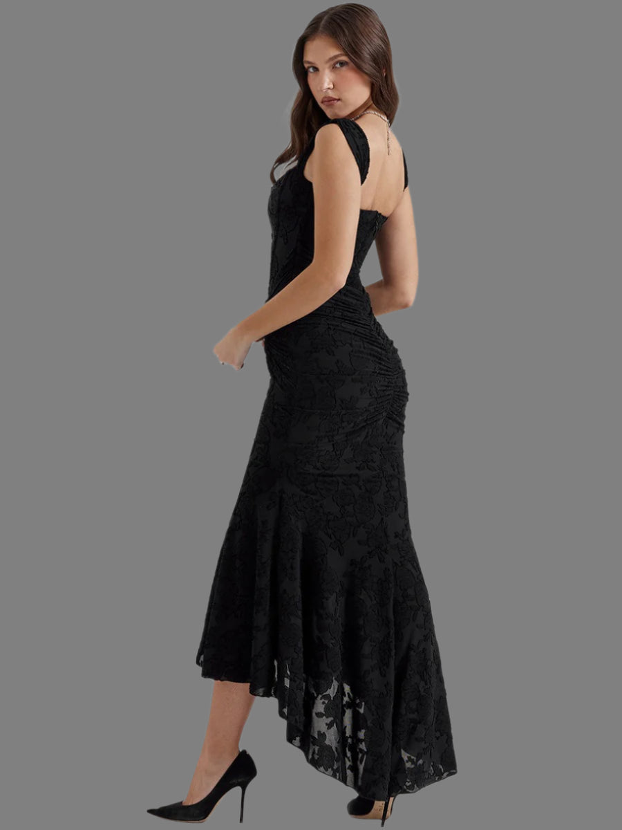 Women's Lace Corset Fitted Fishtail Midi Dress