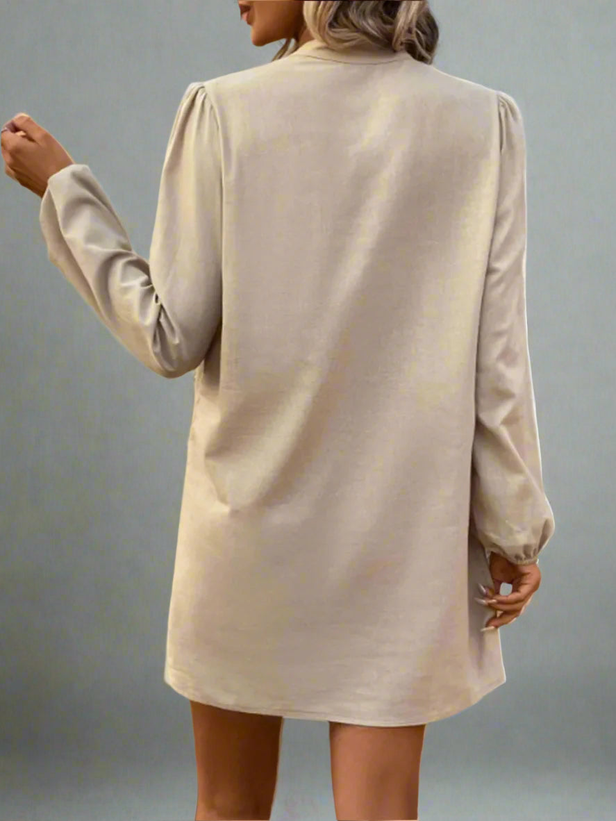 Women's Half Button Stand Up Collar Long Sleeve Loose Mini Shirt Dress