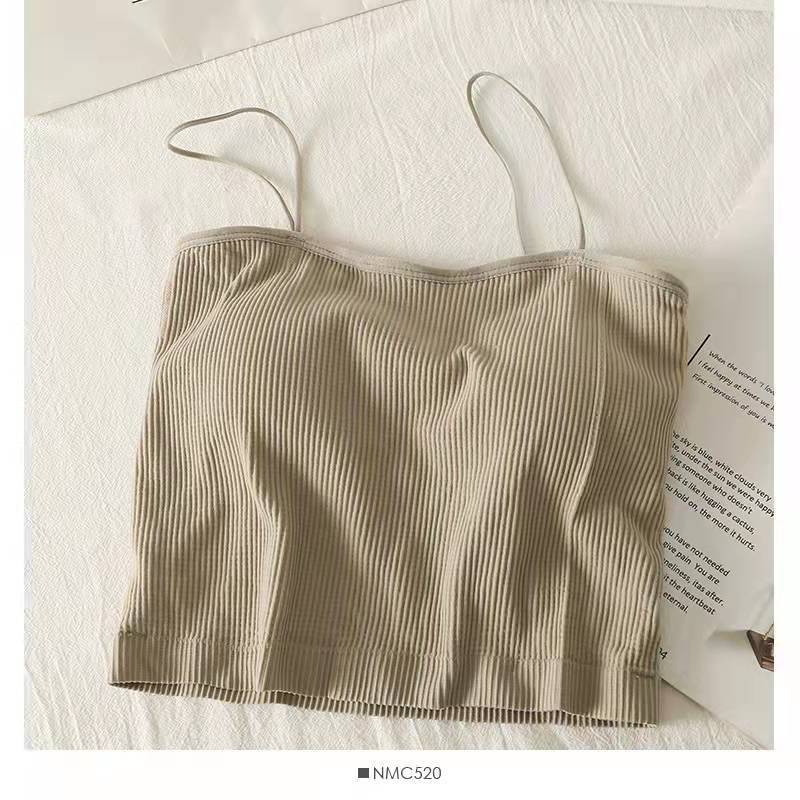 Women's Solid Basic Camisole Crop Top Ribbed Padded Spaghetti Straps