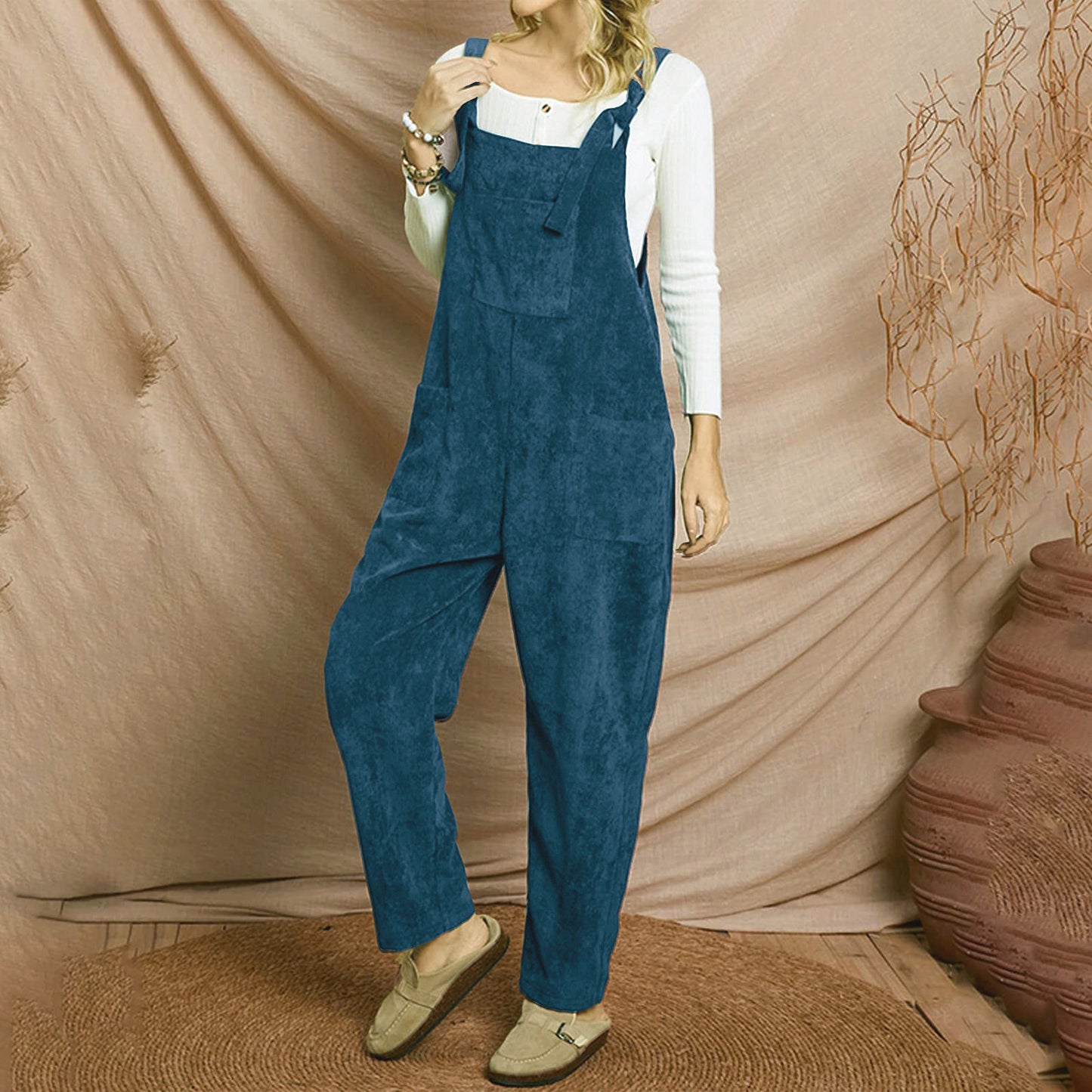 Women's Corduroy Multi Pocket Jumpsuit Dungarees