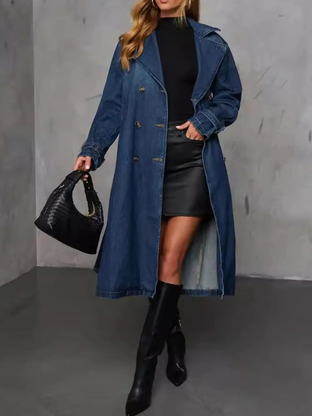 Women's Denim Belted Trench Coat
