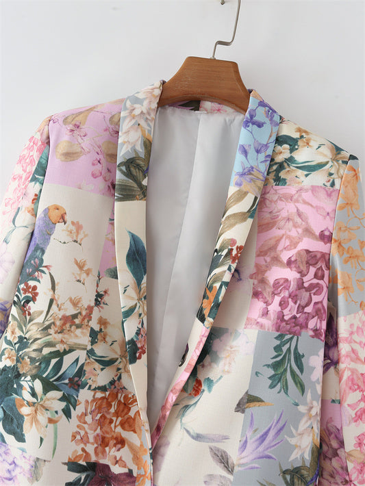 Women's Floral Print Patchwork Blazer