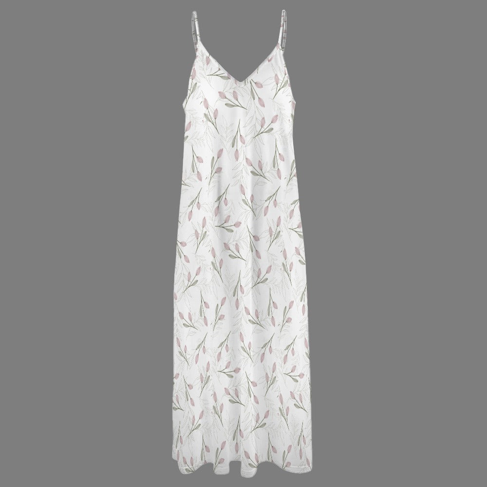 Women's Floral and Leaf Print Spaghetti Strap Maxi Dress