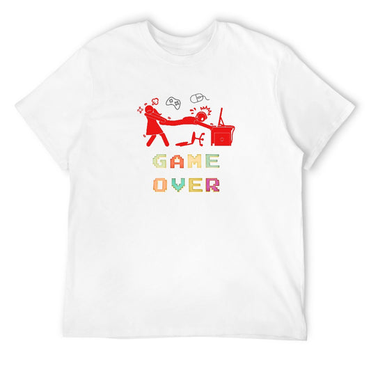 Men's Game Over Print Cotton Round Neck Short Sleeve T-shirt