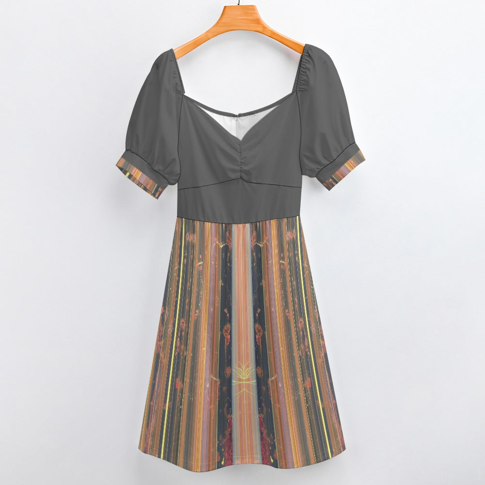 Women's Stripe Print Sweetheart Neck Fitted Midi Dress