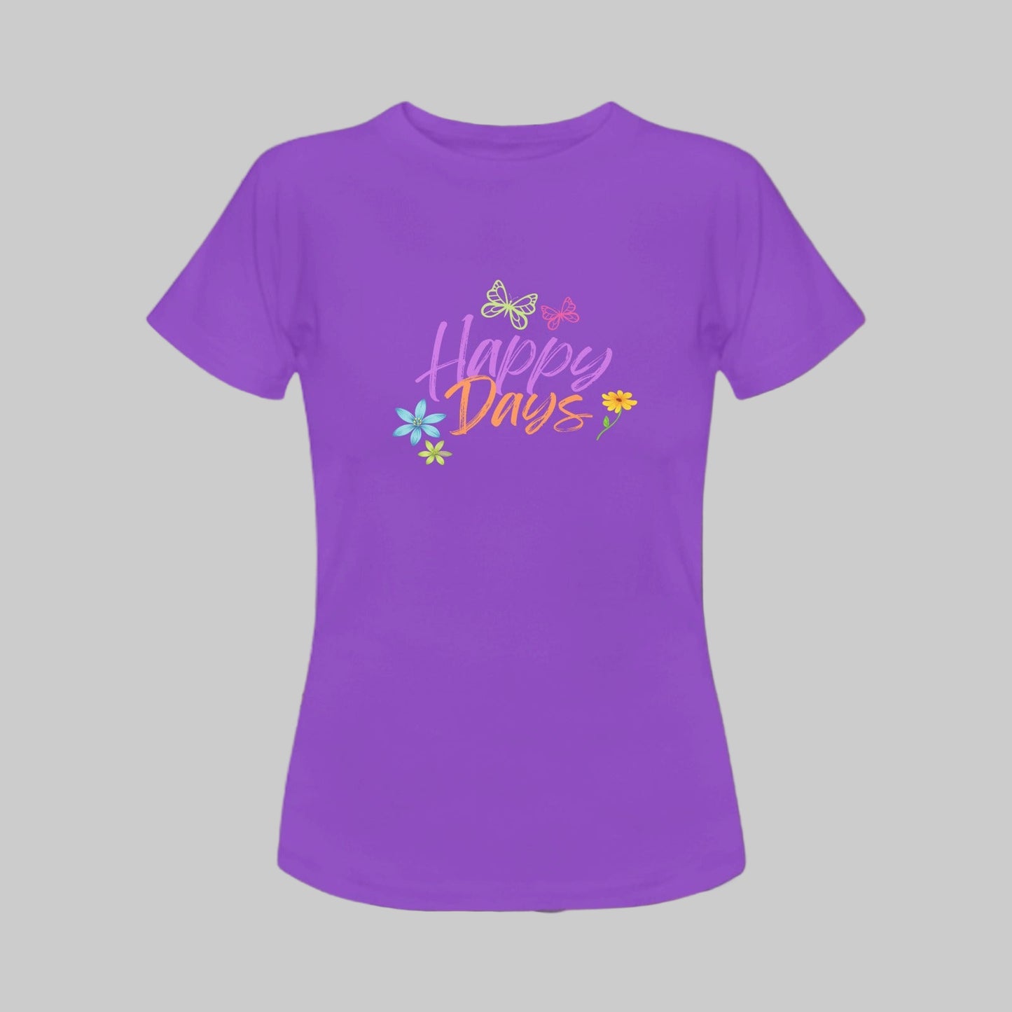 Happy Days Women's T-Shirt – 100% Cotton Graphic Tee with Butterfly & Flower Design