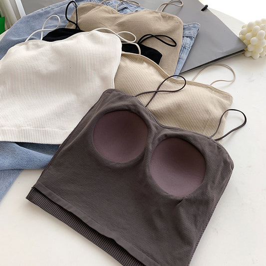 Women's Solid Basic Camisole Crop Top Ribbed Padded Spaghetti Straps