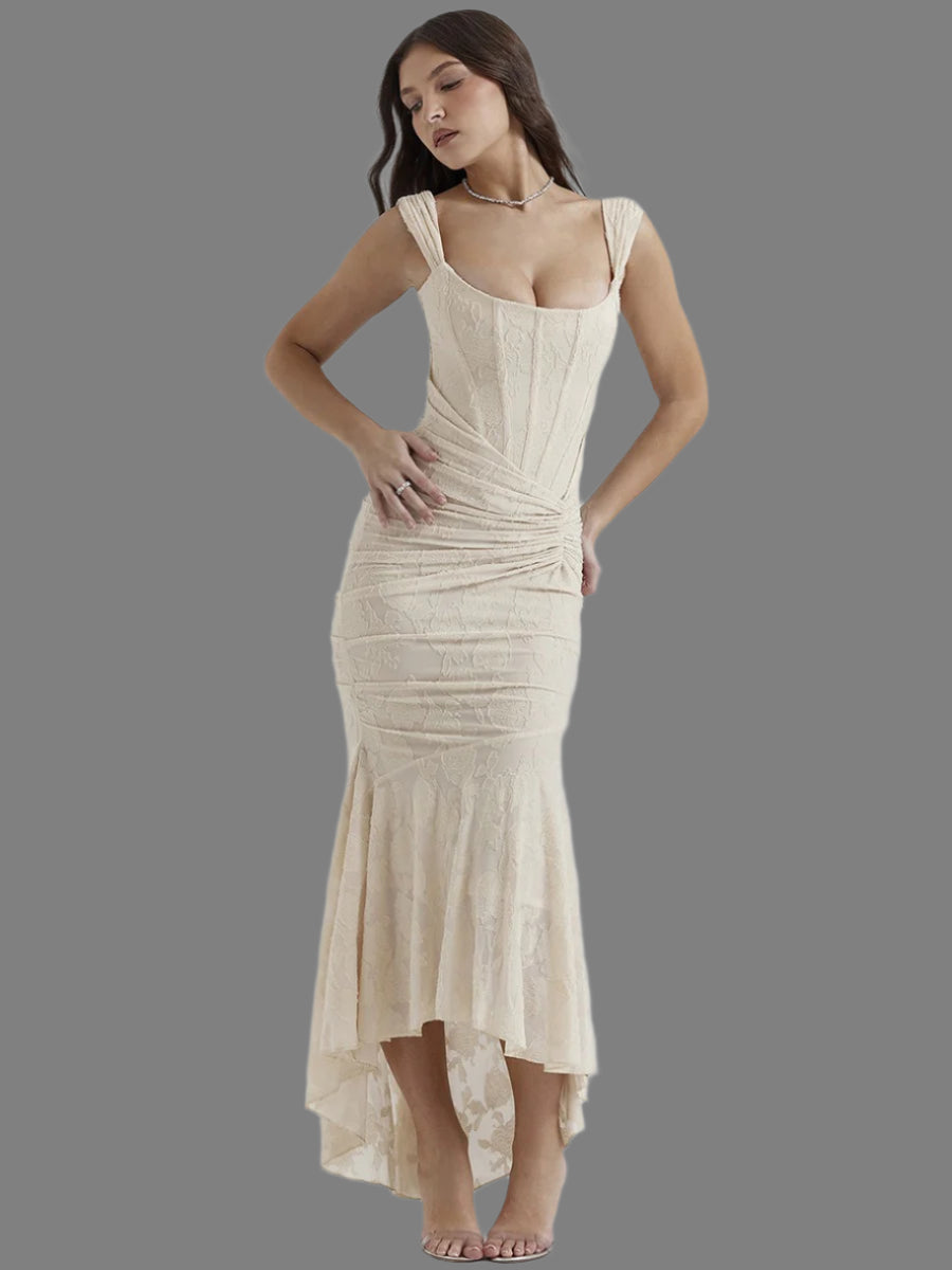 Women's Lace Corset Fitted Fishtail Midi Dress