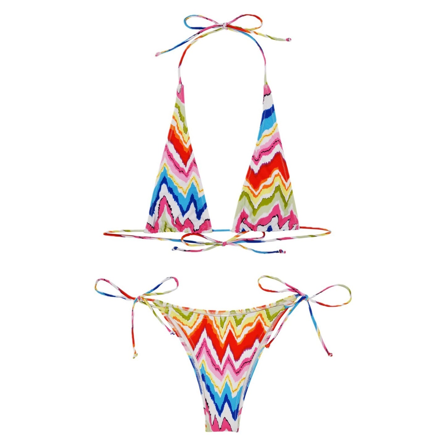 Women's Zig Zag Print Triangle Strappy Tie Bikini