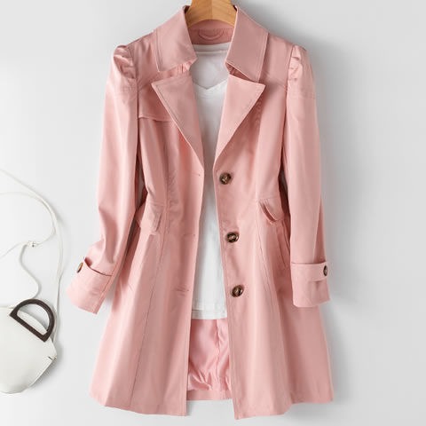 Women's Long Sleeve Button Front Fitted Trench Coat