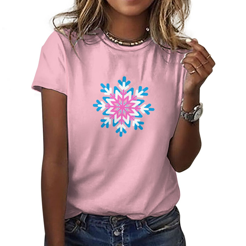 Women's Christmas Snowflake Short Sleeve Cotton T-Shirt