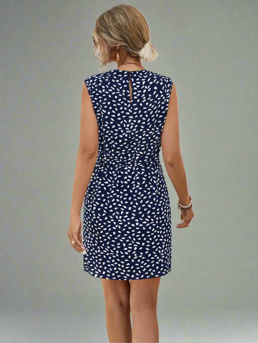 Women's Polka Dot All Over Print Sleeveless Twisted Mini Dress