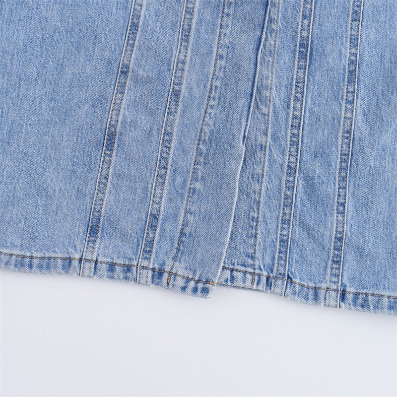 Women's Denim Fitted Dress Sleeveless Scoop Neck Button Front Midi Length