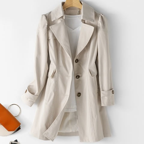 Women's Long Sleeve Button Front Fitted Trench Coat