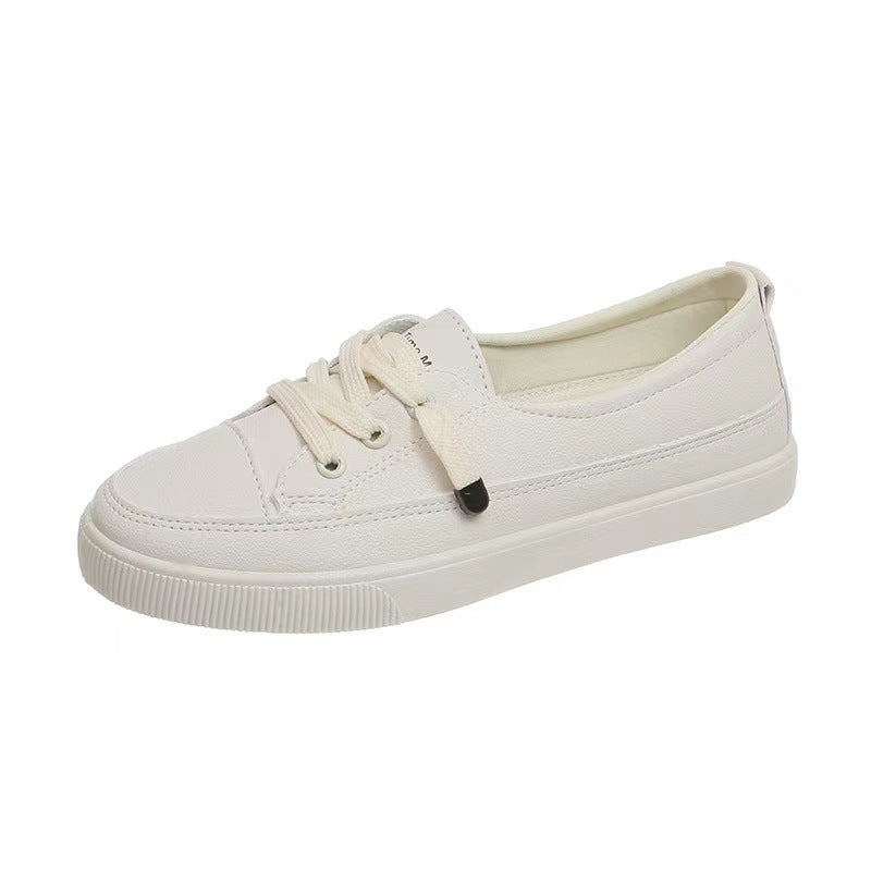 Women's Faux Leather White Trainers Lace Up Shoes Casual Footwear