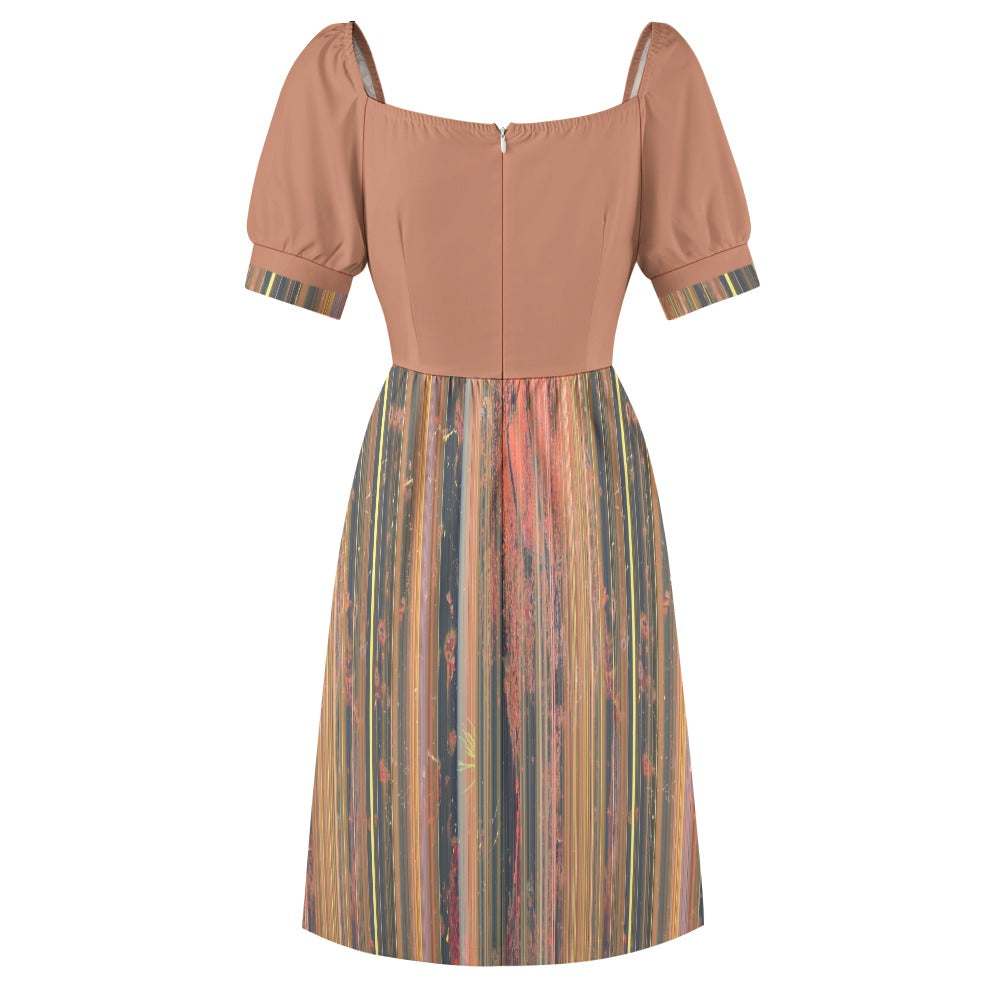 Women's Stripe Print Sweetheart Neck Fitted Midi Dress