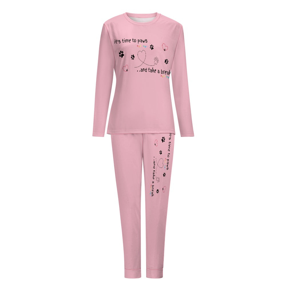 Women's It's Time to Paws Print Two Piece Pyjama Loungewear Set