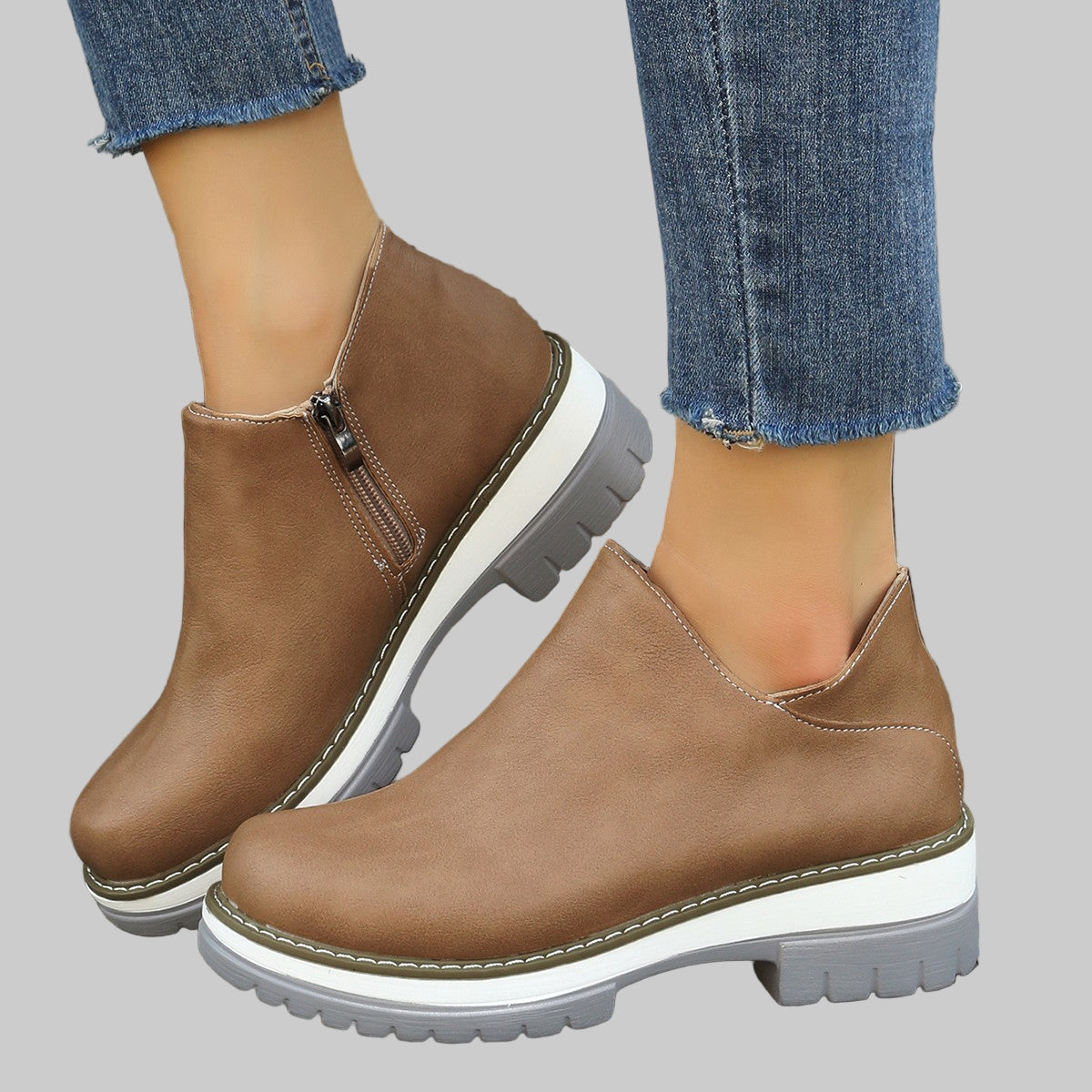 Women's Faux Leather Round Toe Ankle Boots