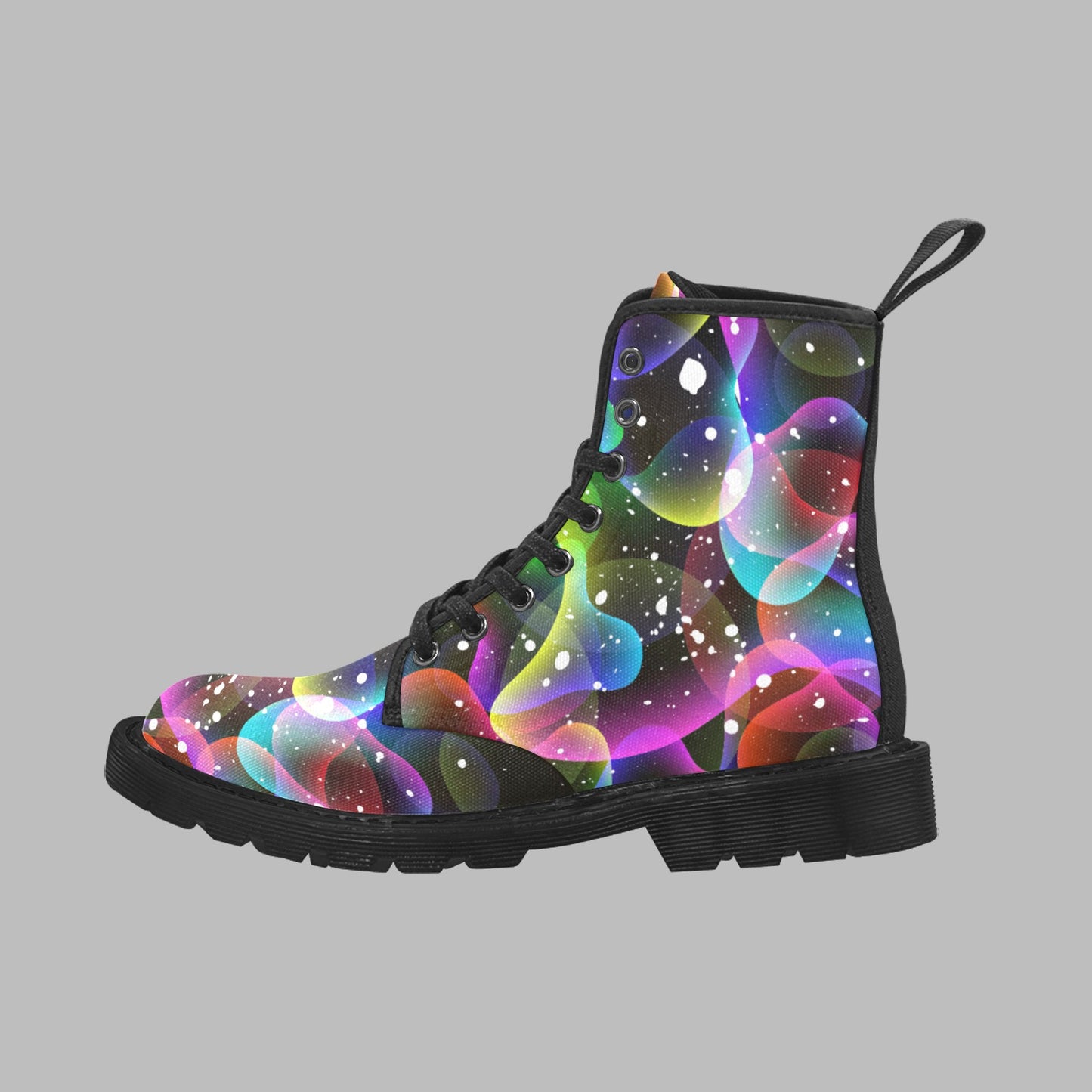 Women's Galactic Rainbow Print Lace Up Canvas Doc Style Boots
