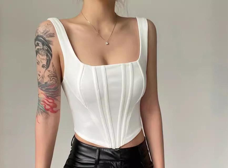 Women's Solid Colour Sexy Crop Corset Style Top Square Neck Fitted Short Vest