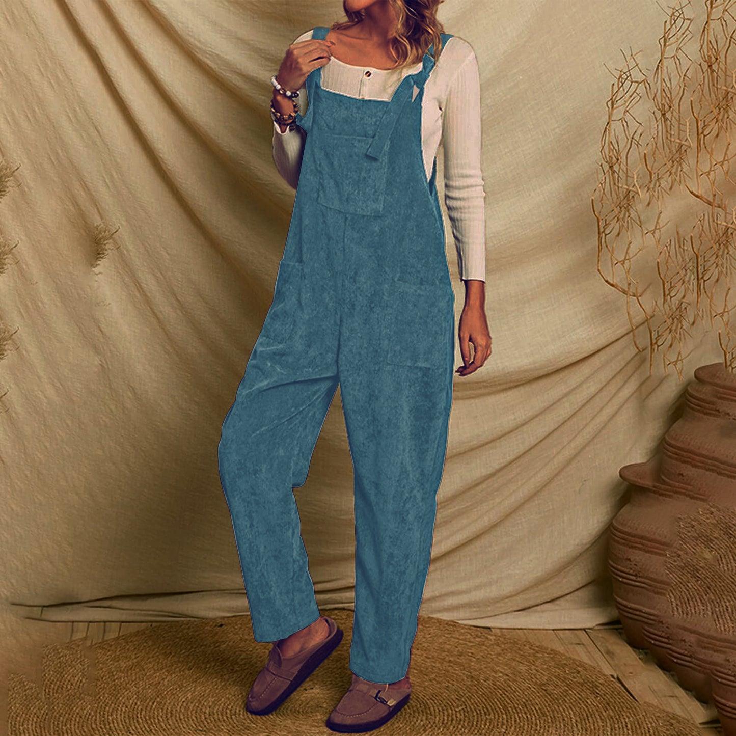 Women's Corduroy Multi Pocket Jumpsuit Dungarees