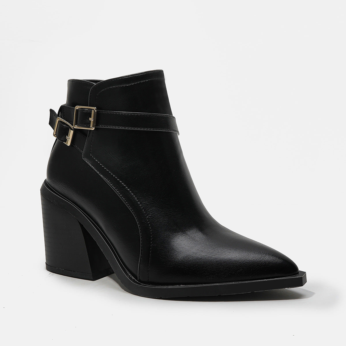 Women's Faux Leather Pointed Toe Thick Heel Ankle Boots