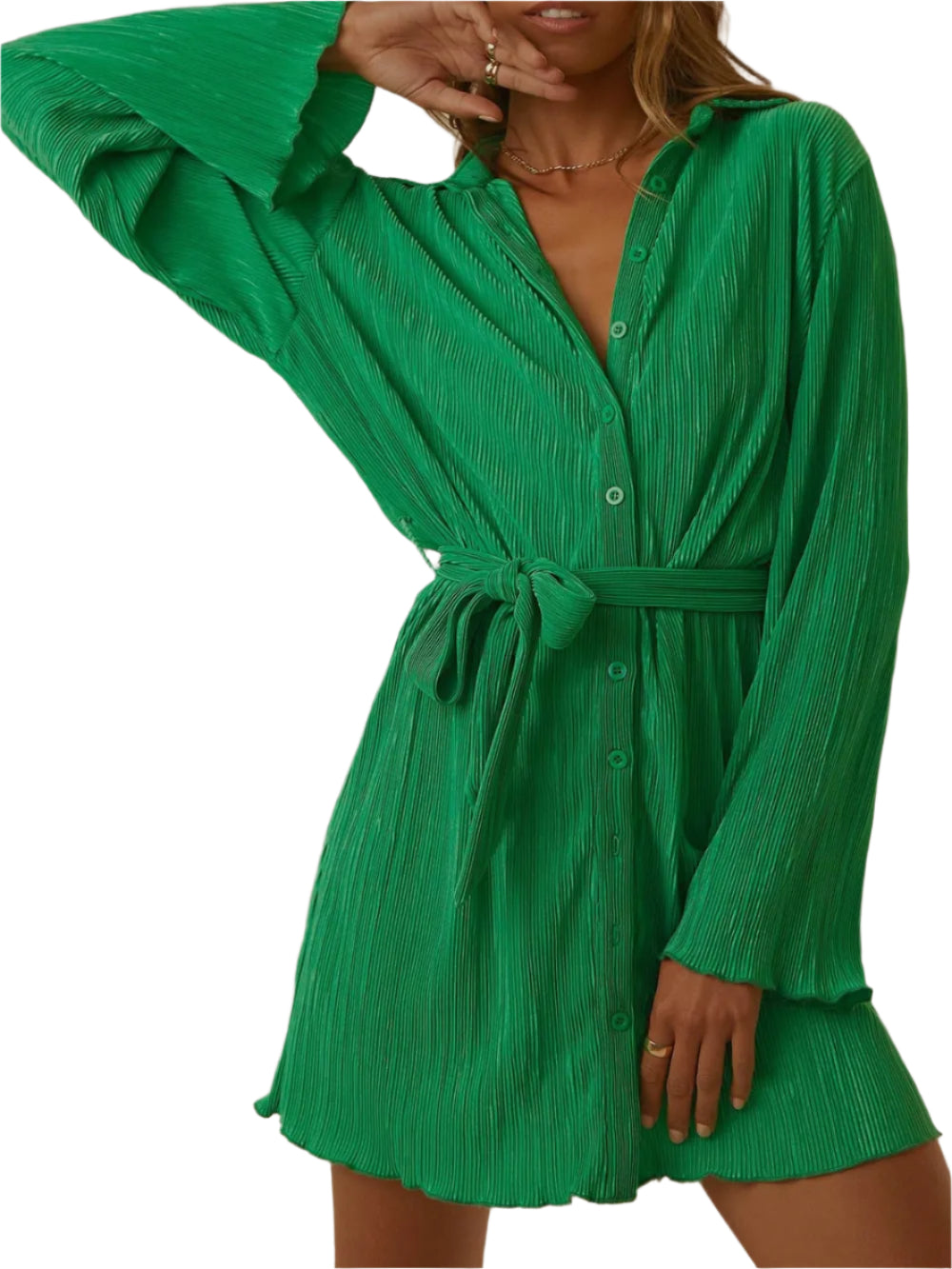 Women's Pleated Tied Waist Loose Fit Short Dress